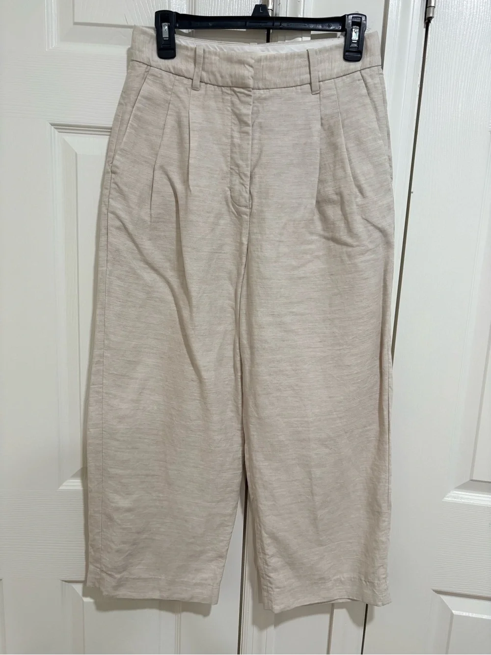 Aritzia Cropped High-Rise Wide-Leg Linen Trousers — Cream